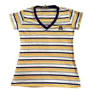 UG Apparel Women’s ECU Short Sleeve V‎ Neck Striped Tee Shirt    Sz M